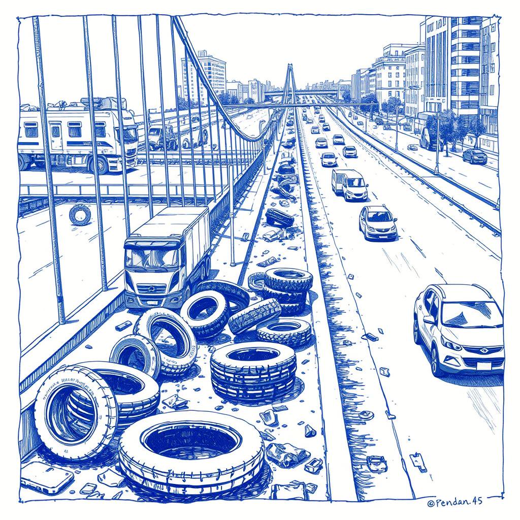 Accident sur le pont de Saint-Louis : débris et pneus éparpillés sur la chaussée